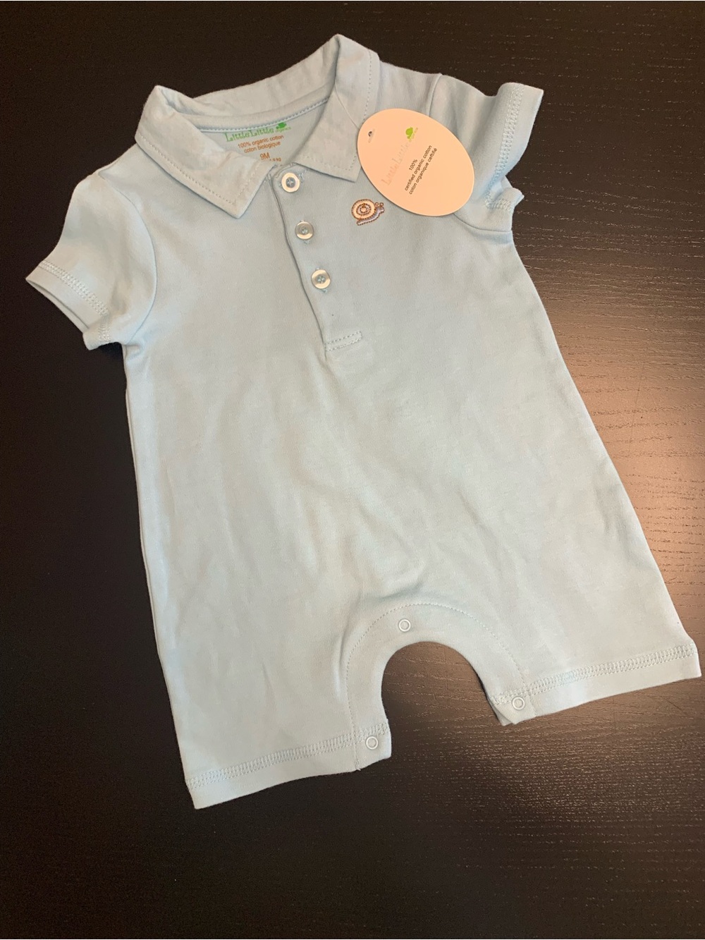 Little Little Organics 6-9m Light Blue Romper - NWT